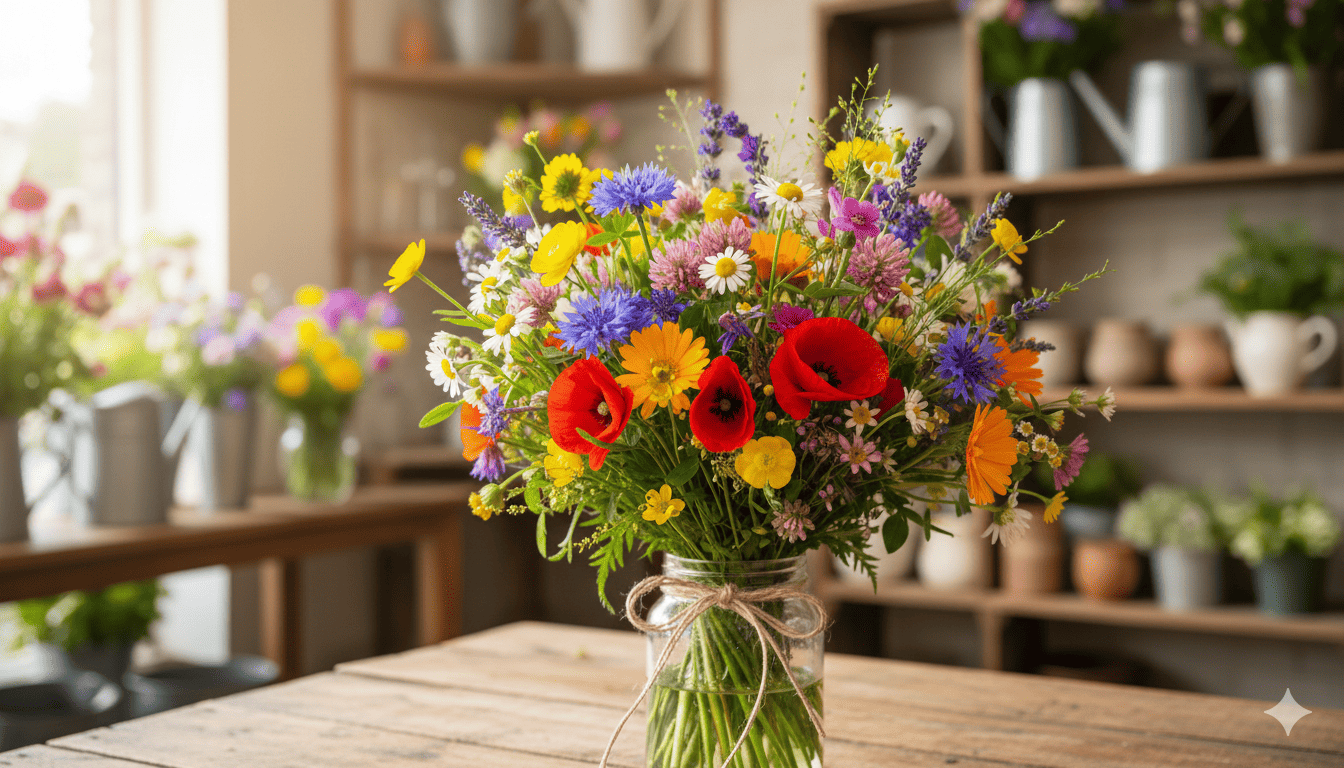 Vild blomstermix med färgglada blommor